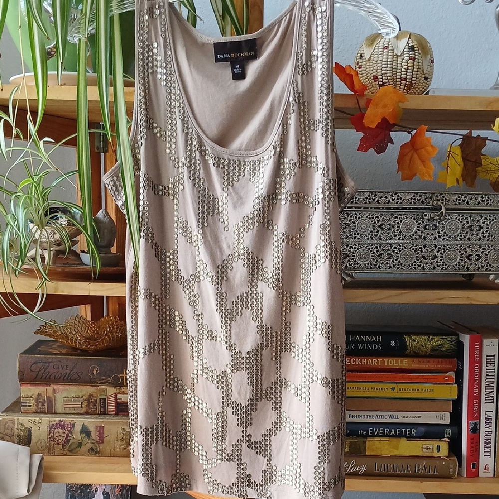Dana Buchman Tan Sequin Tank Top